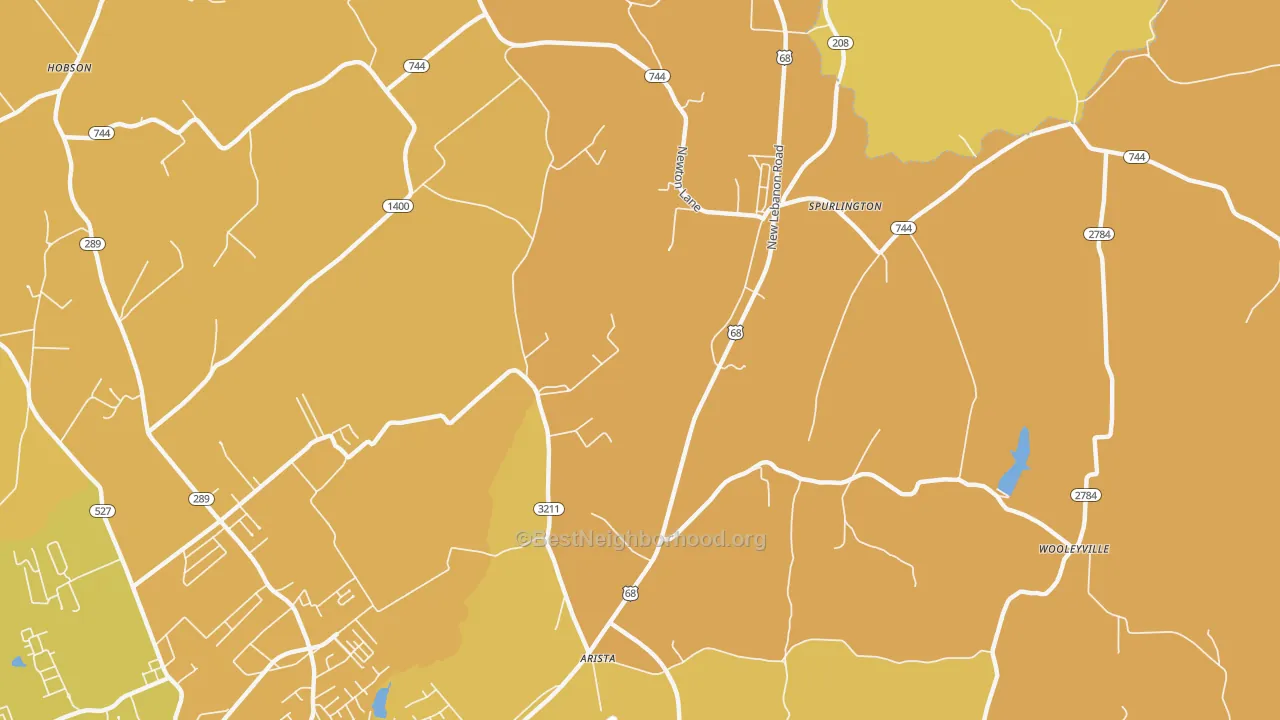 Map of the best neighborhoods in the Spurlington area, with better matches in green and worse matches in red