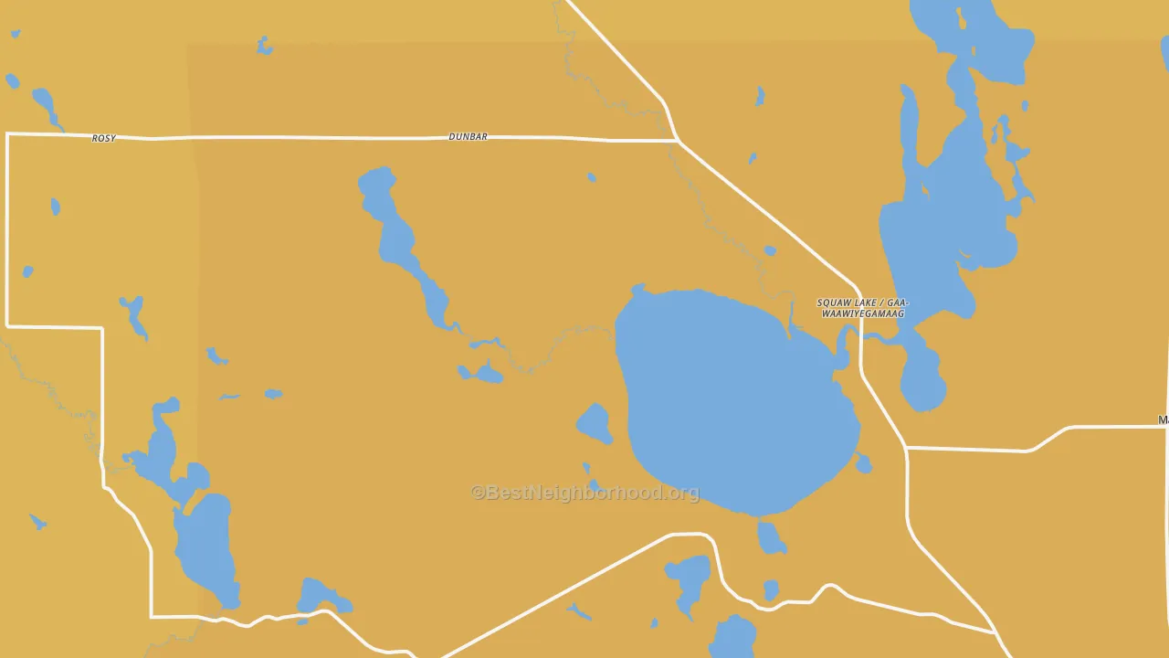 Map of the best neighborhoods in the Squaw Lake area, with better matches in green and worse matches in red