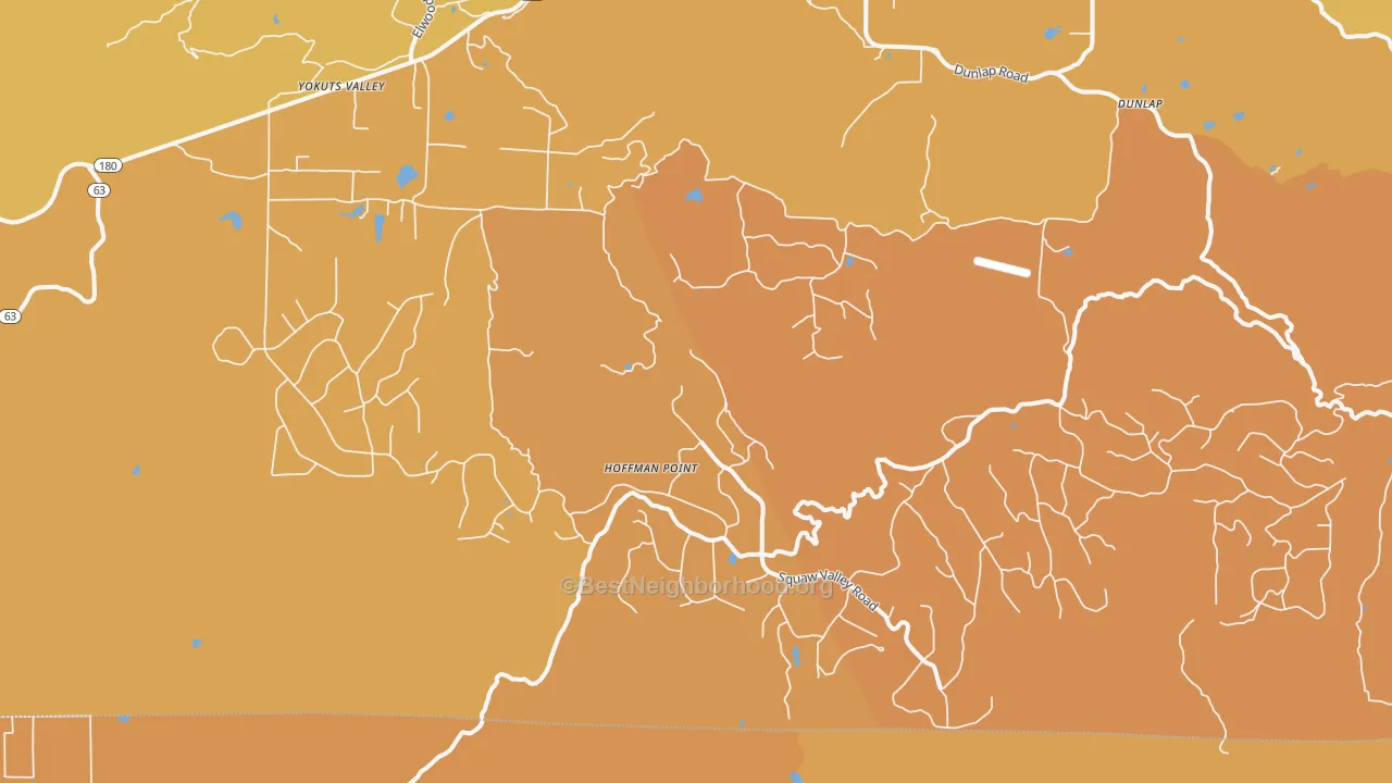 Map of the best neighborhoods in the Squaw Valley area, with better matches in green and worse matches in red