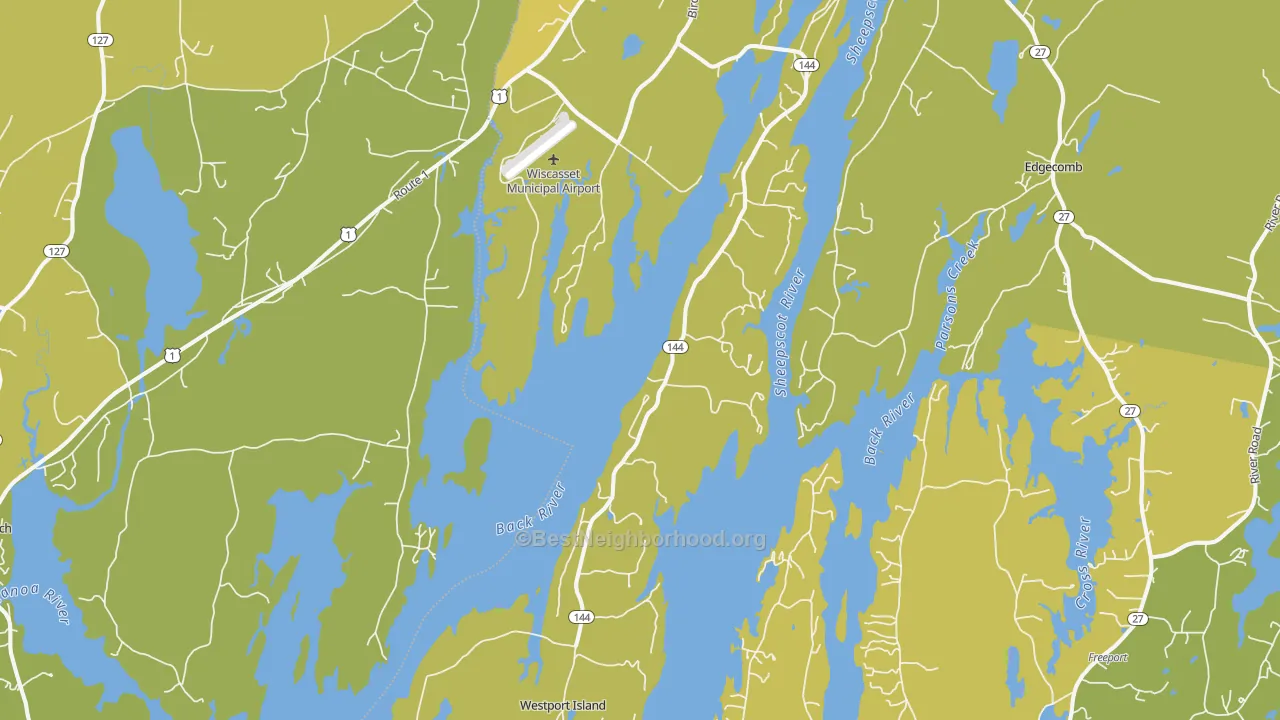 Map of the best neighborhoods in the Squirrel Island area, with better matches in green and worse matches in red