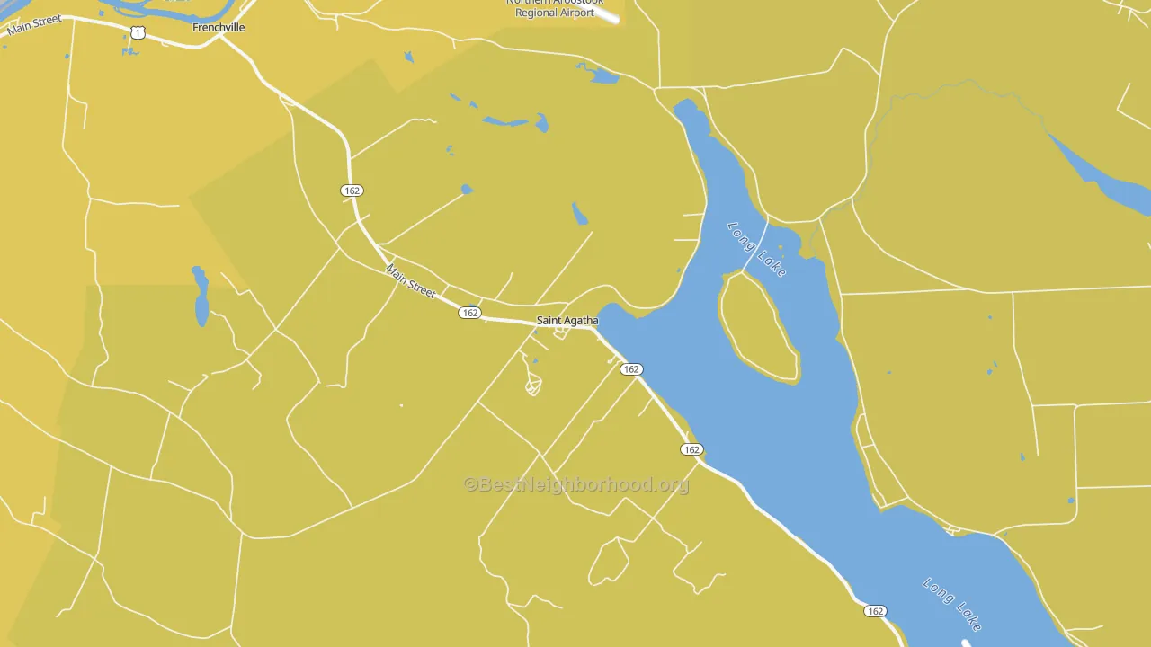Map of the best neighborhoods in the St. Agatha area, with better matches in green and worse matches in red