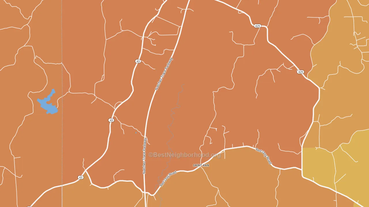 Map of the best neighborhoods in the St. Ann area, with better matches in green and worse matches in red