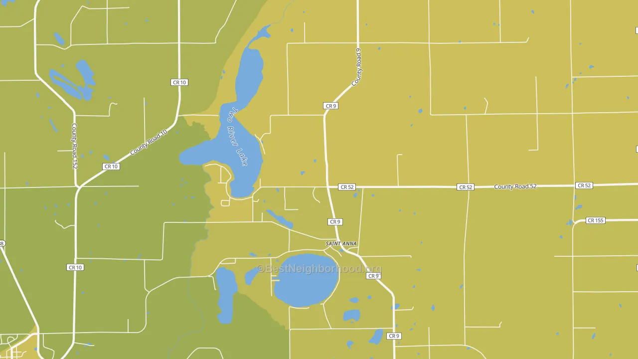 Map of the best neighborhoods in the St. Anna area, with better matches in green and worse matches in red