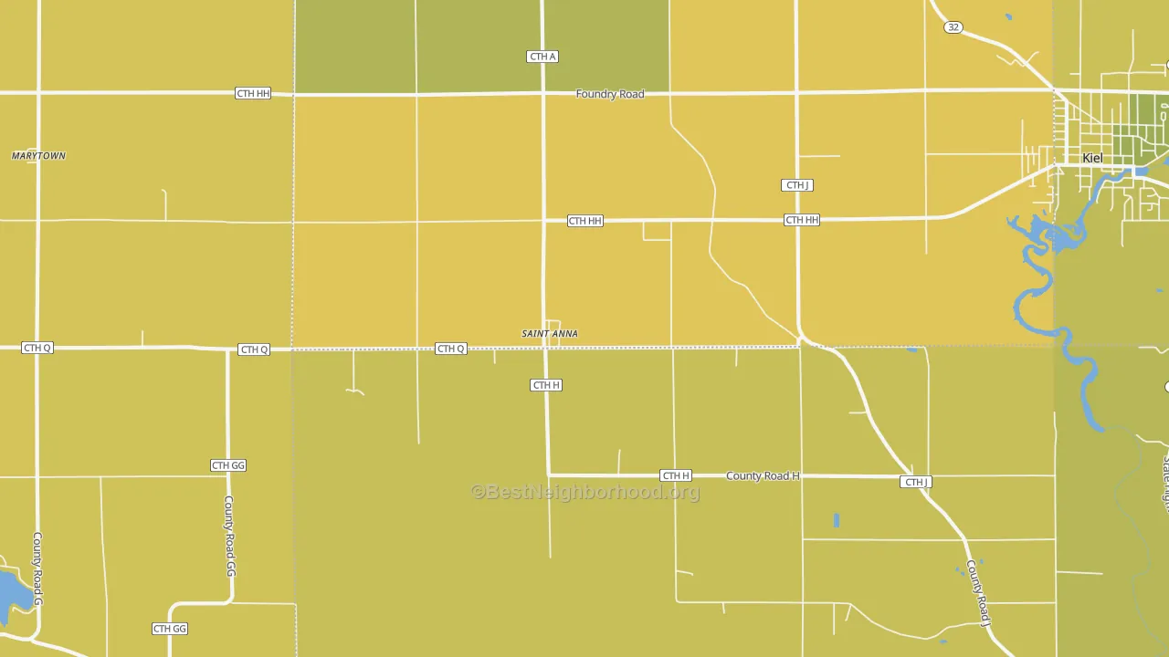 Map of the best neighborhoods in the St. Anna area, with better matches in green and worse matches in red