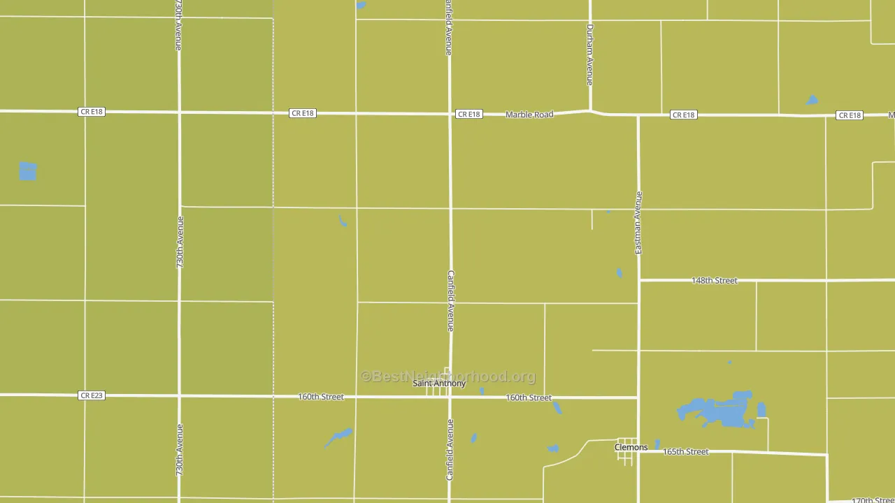 Map of the best neighborhoods in the St. Anthony area, with better matches in green and worse matches in red