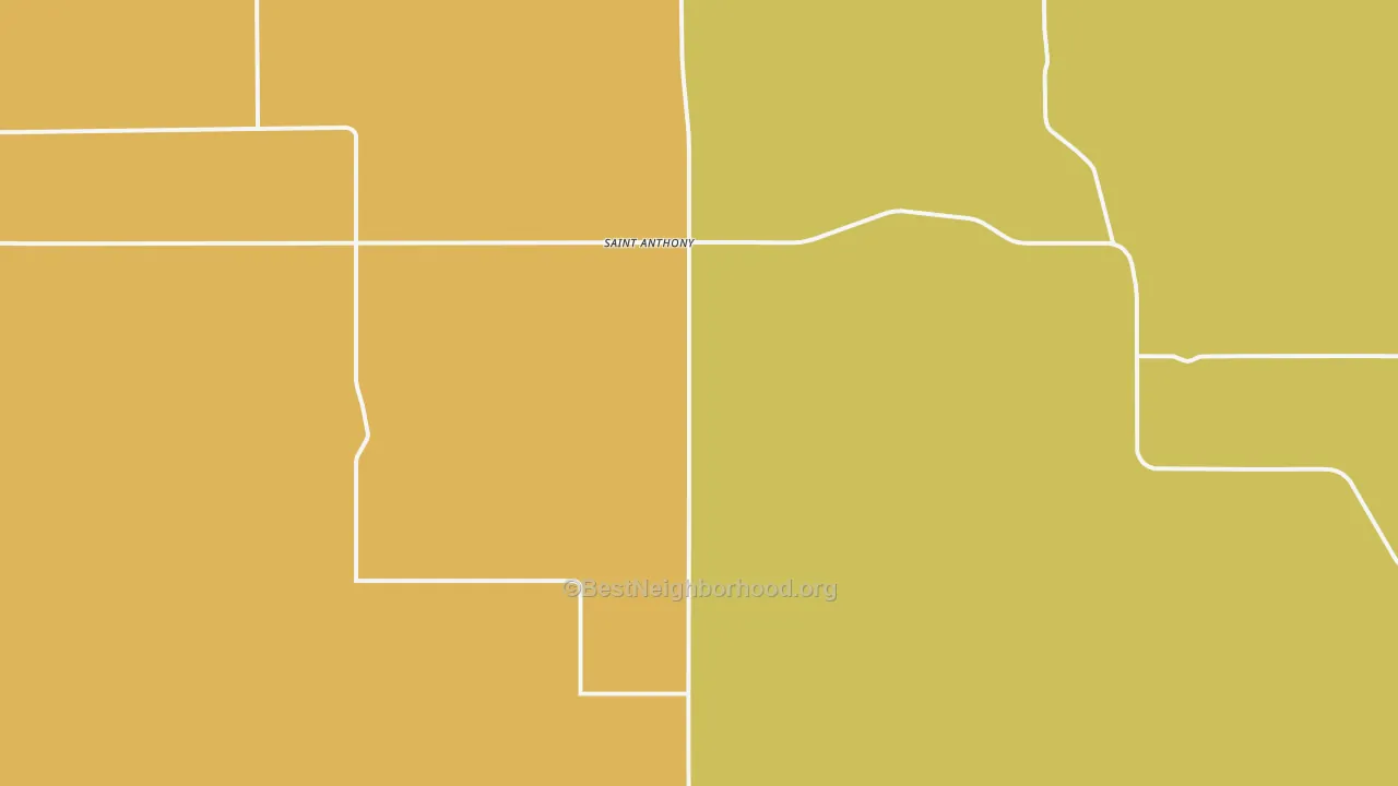 Map of the best neighborhoods in the St. Anthony area, with better matches in green and worse matches in red