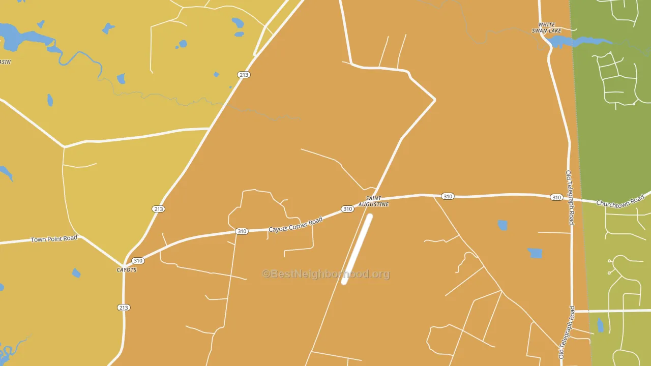 Map of the best neighborhoods in the St. Augustine area, with better matches in green and worse matches in red