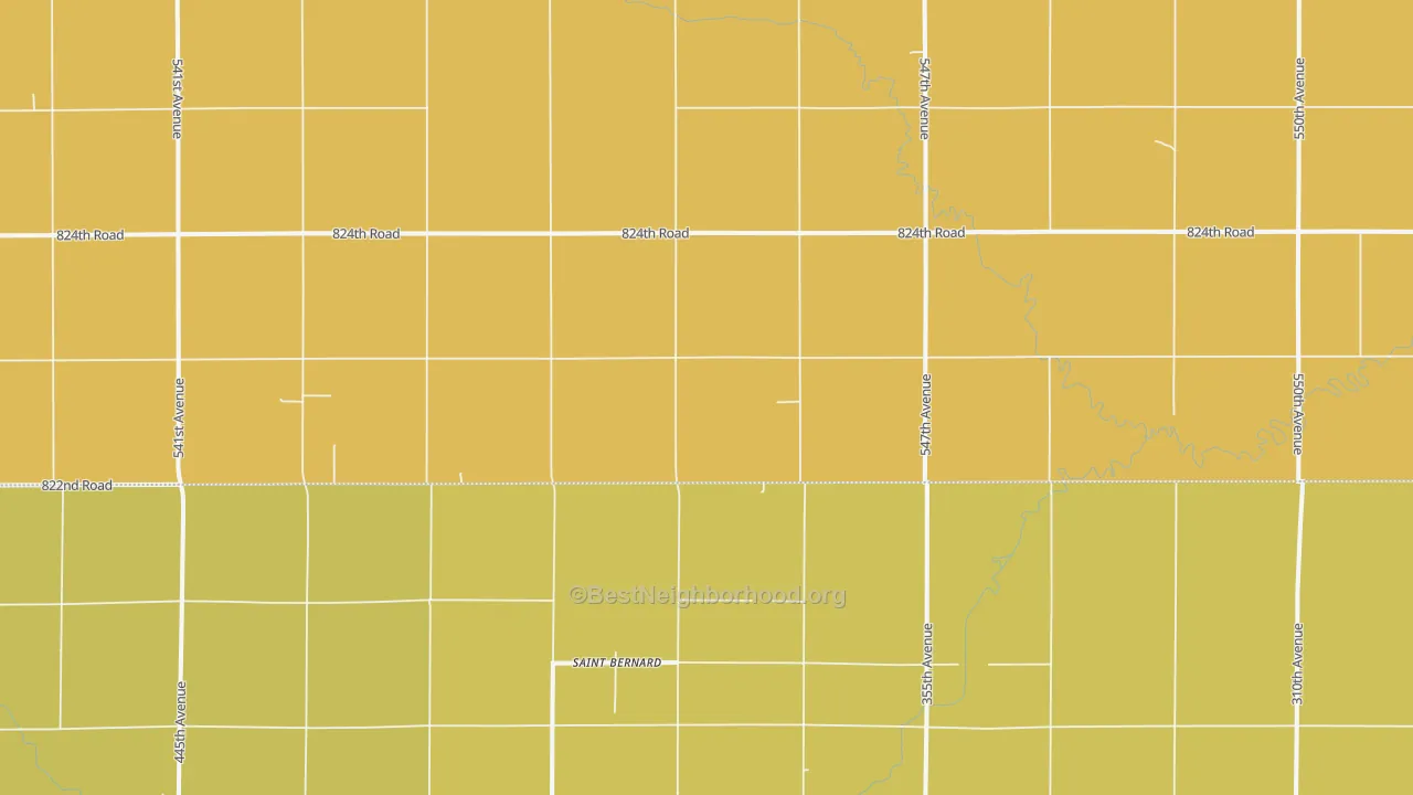 Map of the best neighborhoods in the St. Bernard area, with better matches in green and worse matches in red
