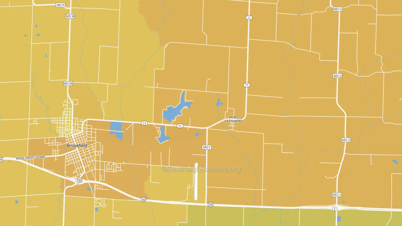 Map of the best neighborhoods in the St. Catharine area, with better matches in green and worse matches in red