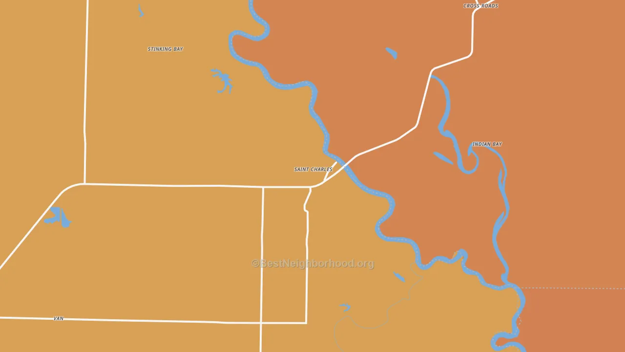 Map of the best neighborhoods in the St. Charles area, with better matches in green and worse matches in red