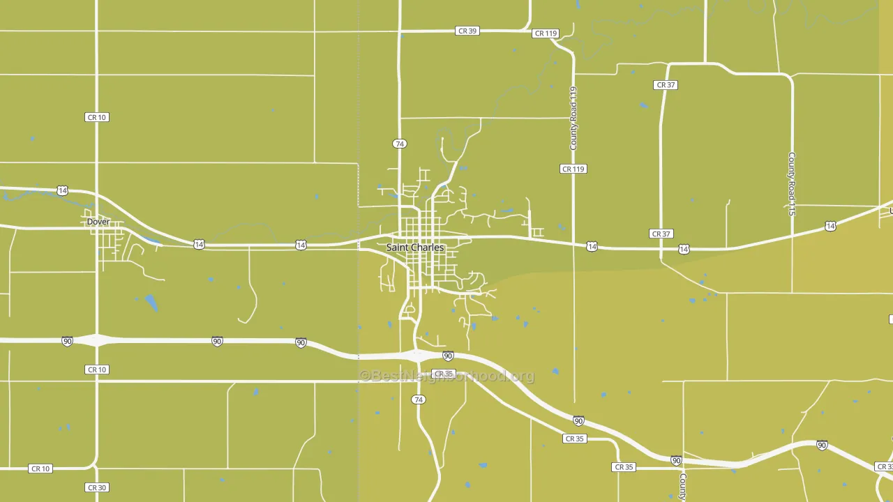 Map of the best neighborhoods in the St. Charles area, with better matches in green and worse matches in red