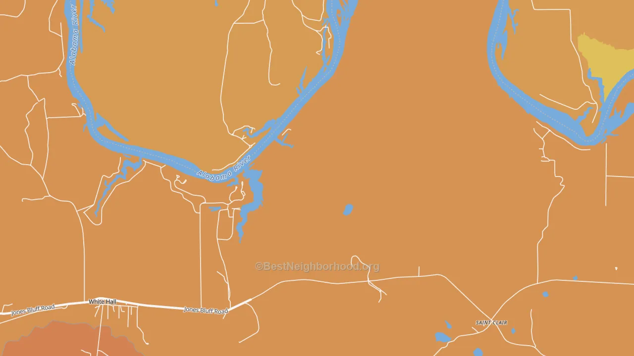 Map of the best neighborhoods in the St. Clair area, with better matches in green and worse matches in red