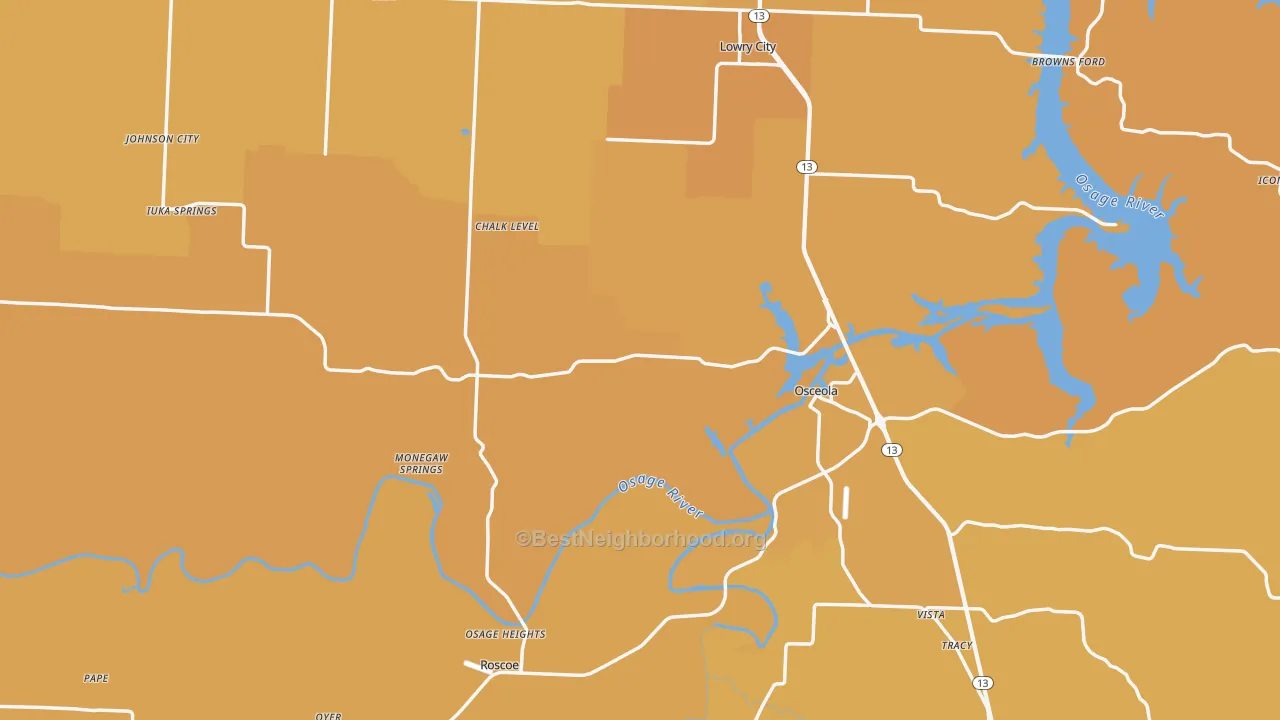 Map of the best neighborhoods in the St. Clair County area, with better matches in green and worse matches in red