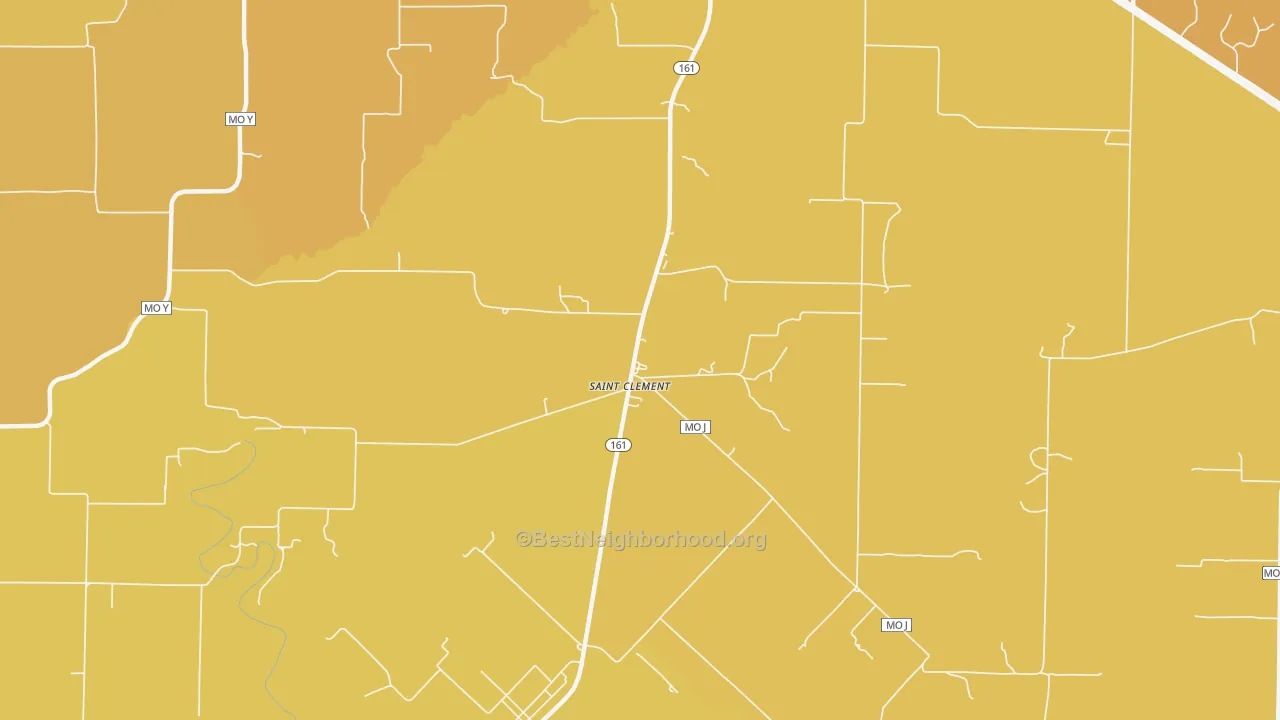 Map of the best neighborhoods in the St. Clement area, with better matches in green and worse matches in red