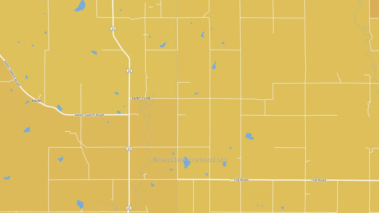 Map of the best neighborhoods in the St. Clere area, with better matches in green and worse matches in red