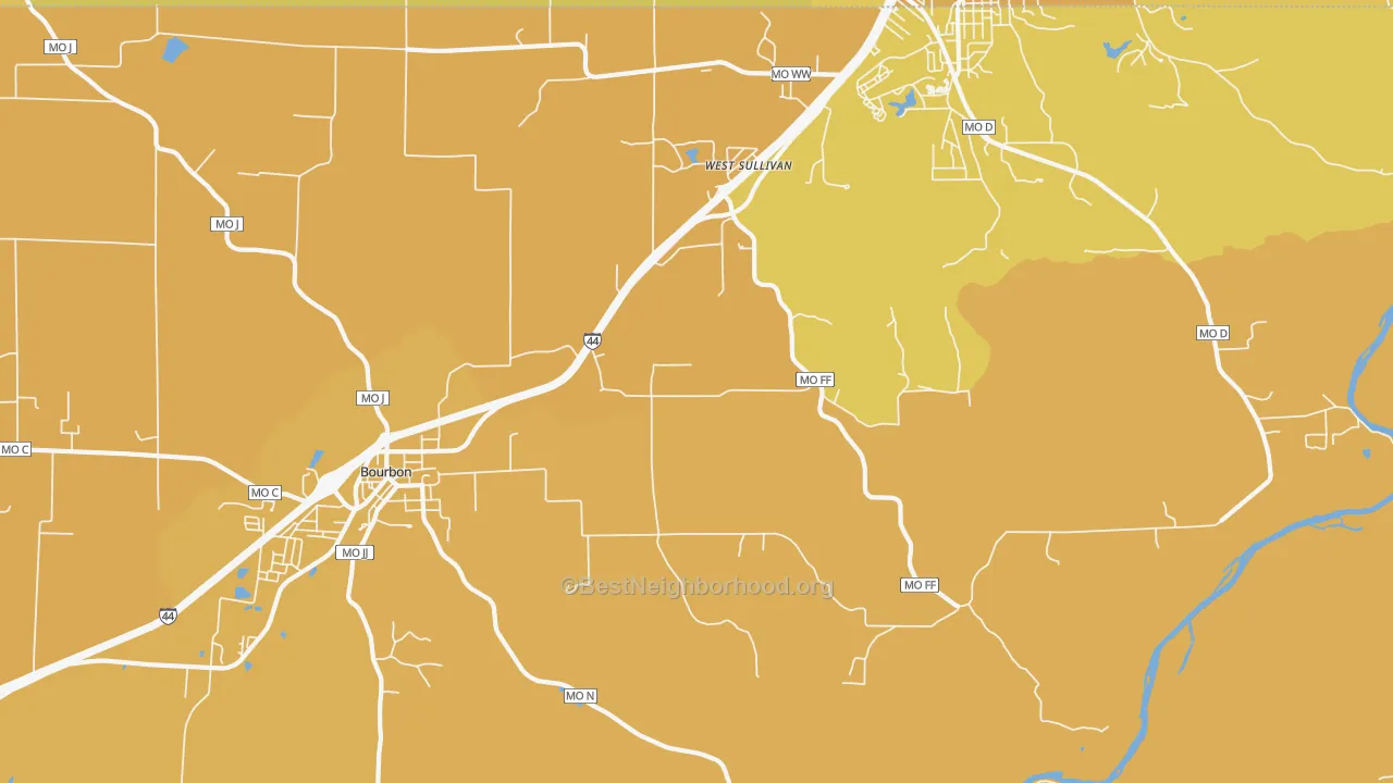 Map of the best neighborhoods in the St. Cloud area, with better matches in green and worse matches in red