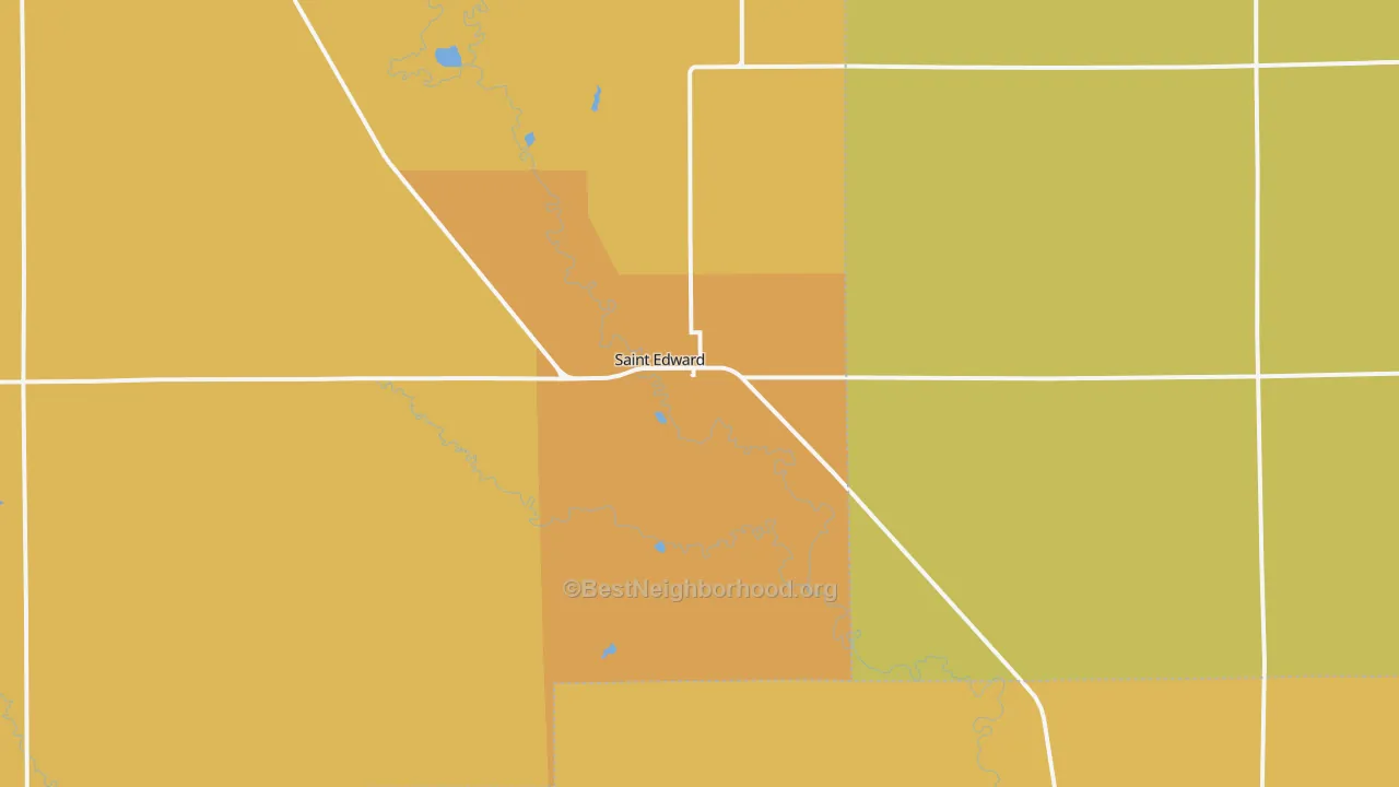 Map of the best neighborhoods in the St. Edward area, with better matches in green and worse matches in red