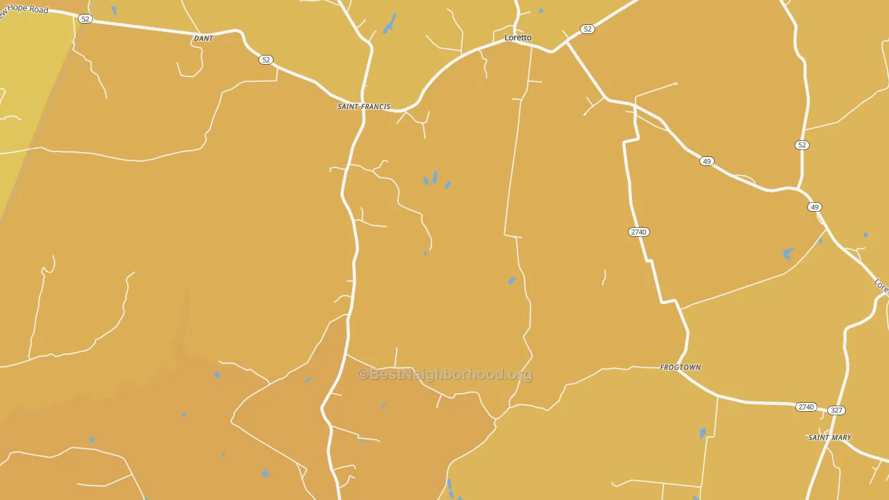 Map of the best neighborhoods in the St. Francis area, with better matches in green and worse matches in red