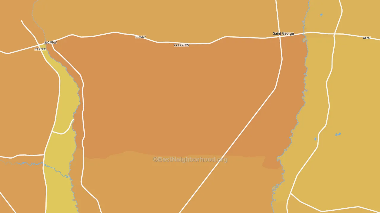 Map of the best neighborhoods in the St. George area, with better matches in green and worse matches in red