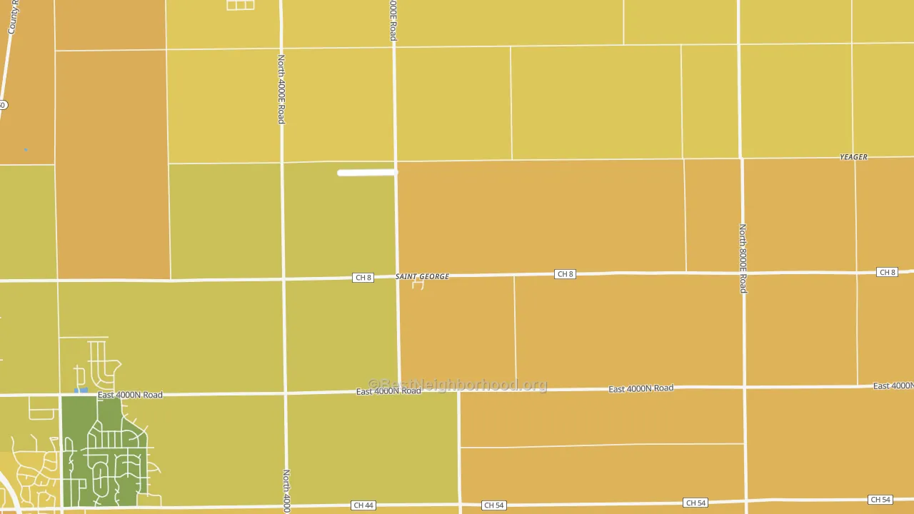 Map of the best neighborhoods in the St. George area, with better matches in green and worse matches in red