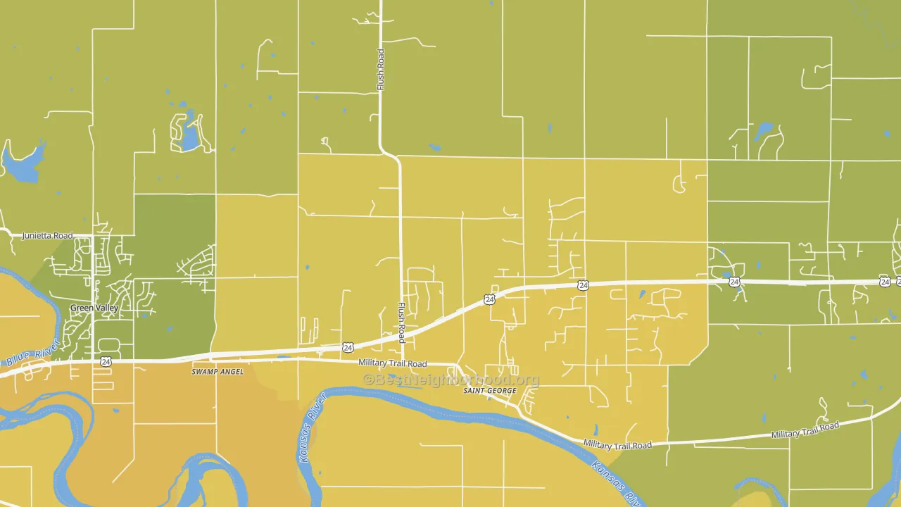 Map of the best neighborhoods in the St. George area, with better matches in green and worse matches in red