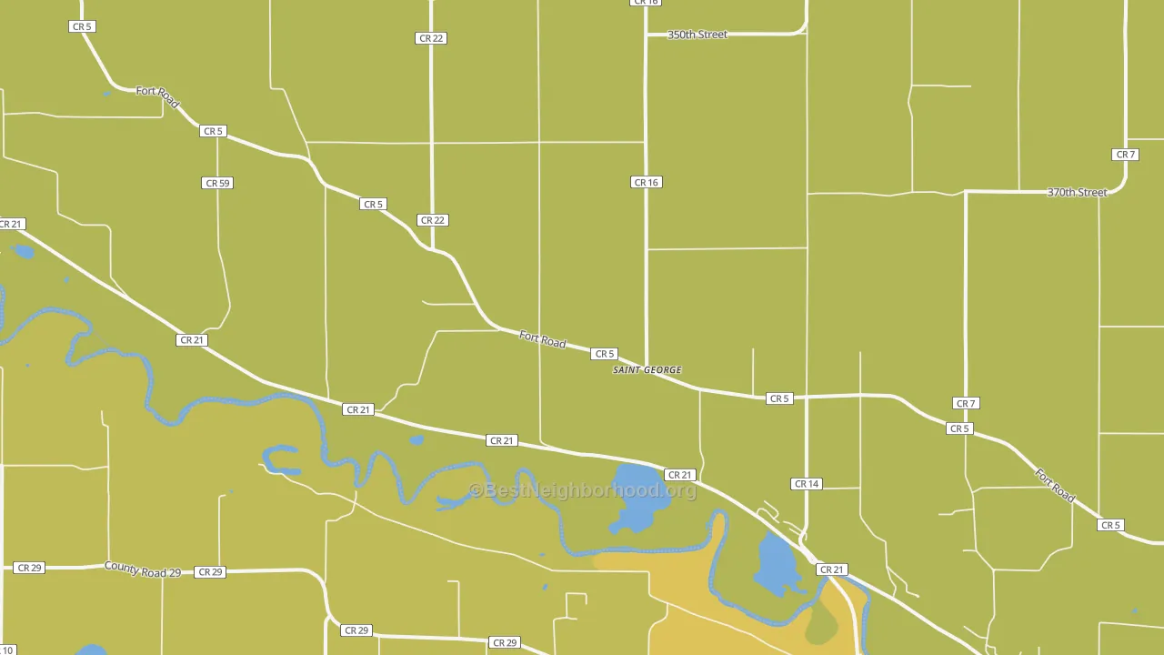 Map of the best neighborhoods in the St. George area, with better matches in green and worse matches in red