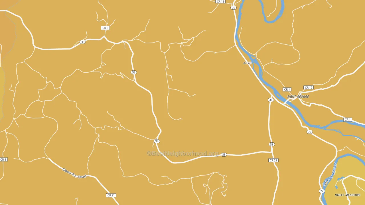 Map of the best neighborhoods in the St. George area, with better matches in green and worse matches in red