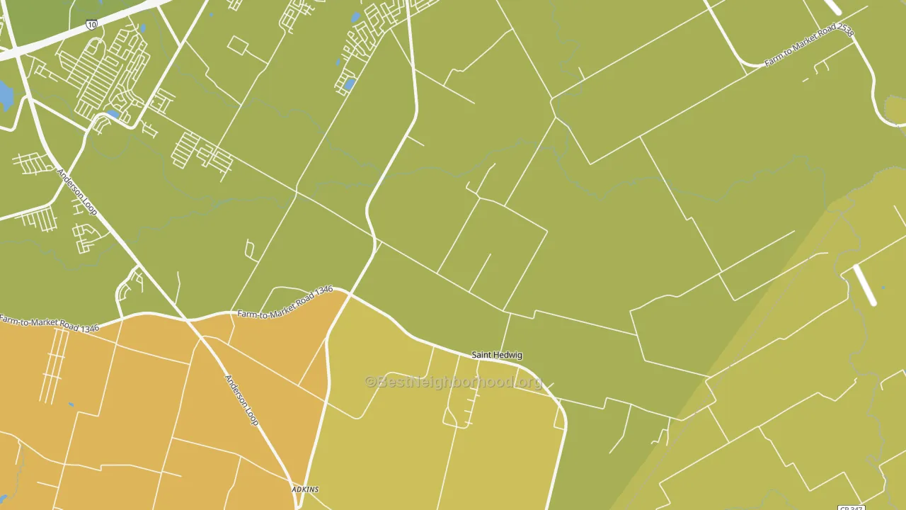Map of the best neighborhoods in the St. Hedwig area, with better matches in green and worse matches in red