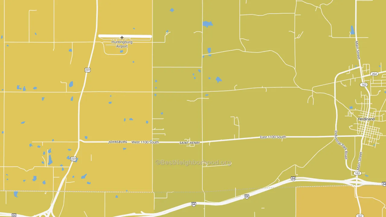 Map of the best neighborhoods in the St. Henry area, with better matches in green and worse matches in red