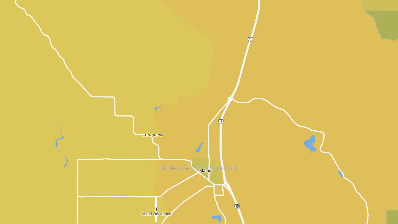 Map of the best neighborhoods in the St. Johns area, with better matches in green and worse matches in red