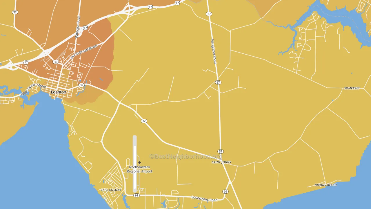 Map of the best neighborhoods in the St. Johns area, with better matches in green and worse matches in red