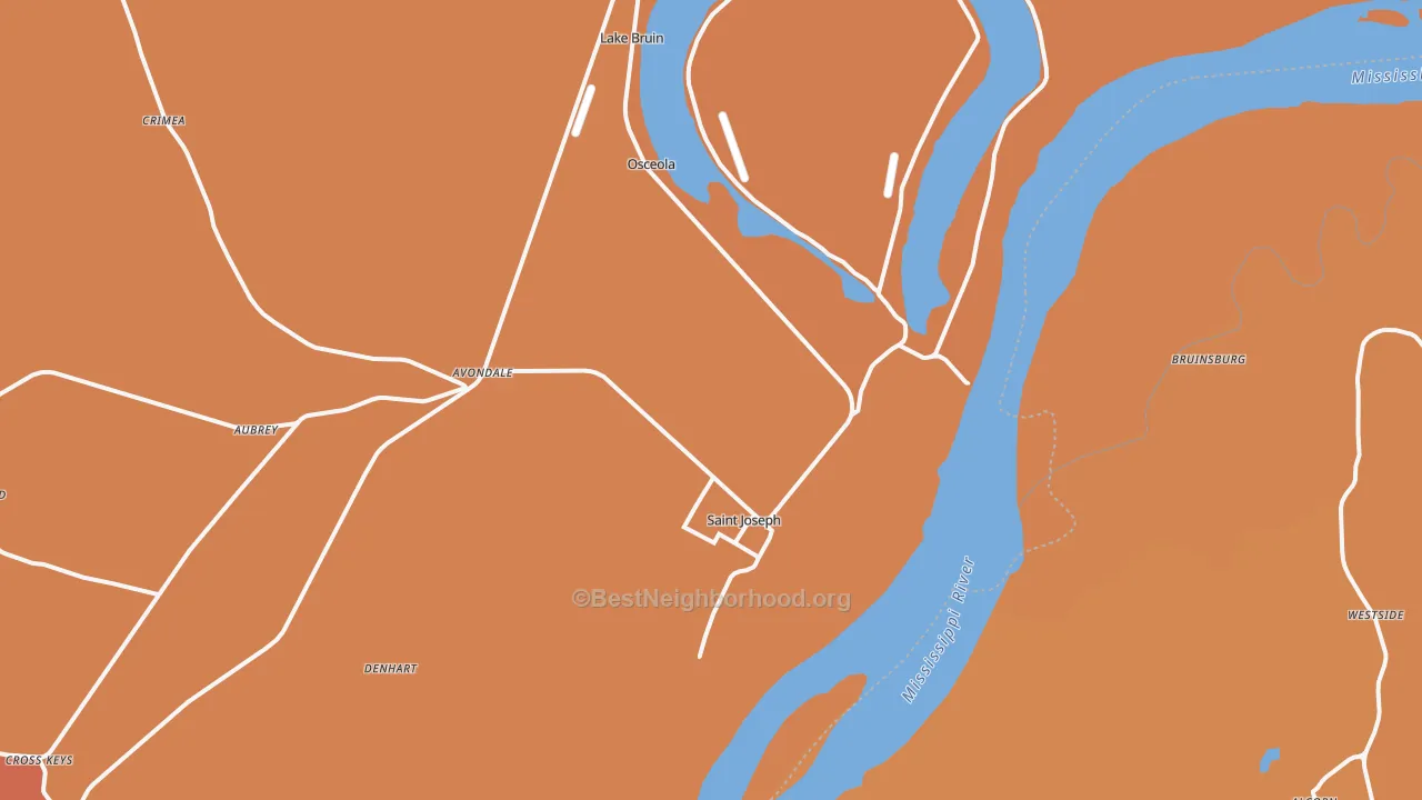 Map of the best neighborhoods in the St. Joseph area, with better matches in green and worse matches in red