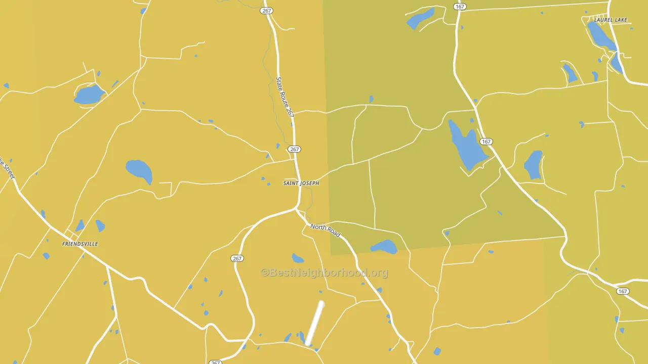 Map of the best neighborhoods in the St. Joseph area, with better matches in green and worse matches in red