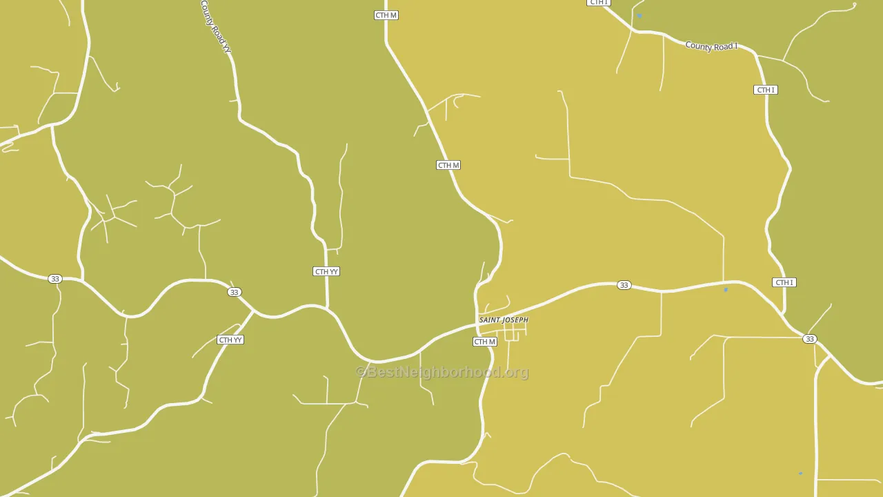 Map of the best neighborhoods in the St. Joseph area, with better matches in green and worse matches in red
