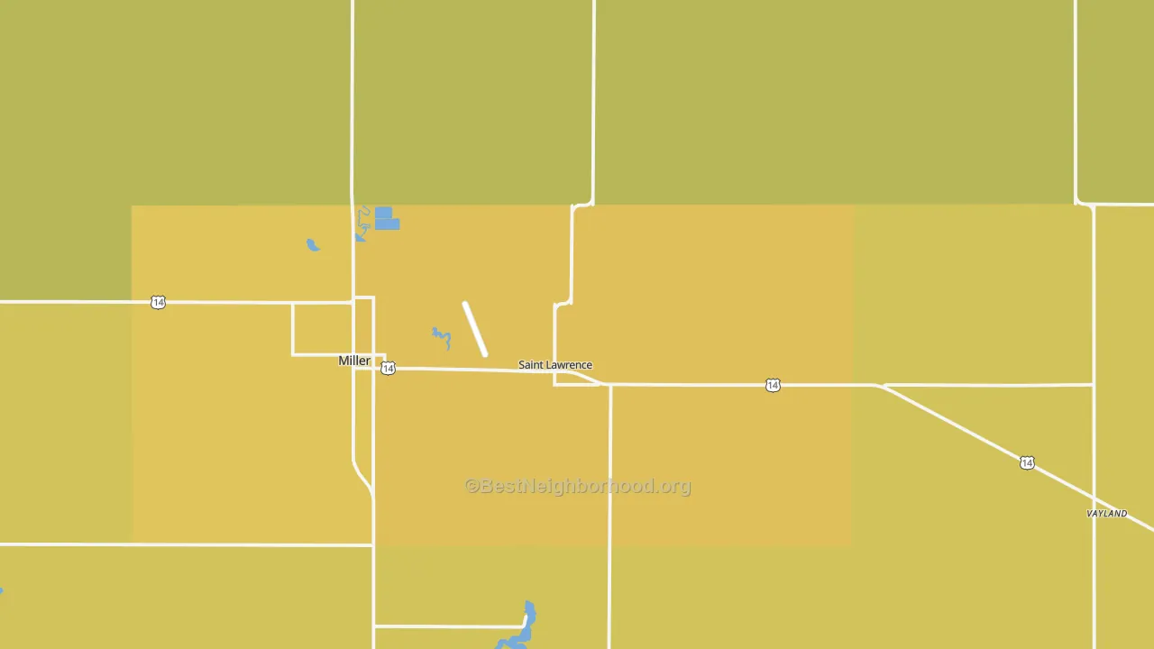Map of the best neighborhoods in the St. Lawrence area, with better matches in green and worse matches in red