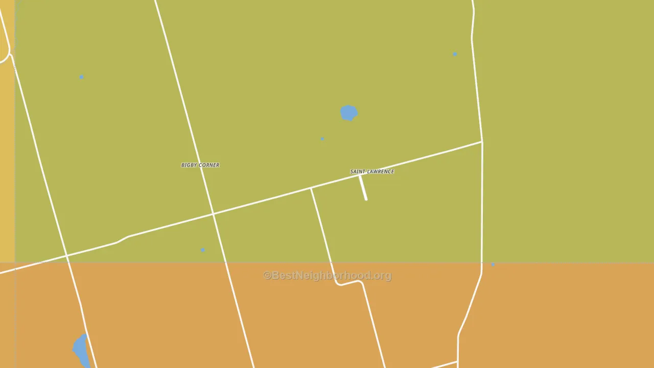 Map of the best neighborhoods in the St. Lawrence area, with better matches in green and worse matches in red