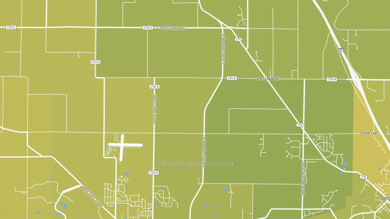 Map of the best neighborhoods in the St. Lawrence area, with better matches in green and worse matches in red
