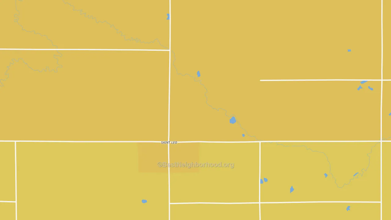 Map of the best neighborhoods in the St. Leo area, with better matches in green and worse matches in red