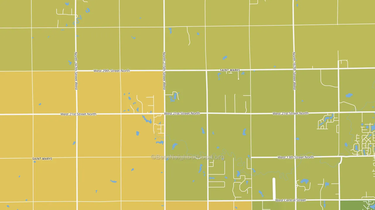 Map of the best neighborhoods in the St. Marks area, with better matches in green and worse matches in red
