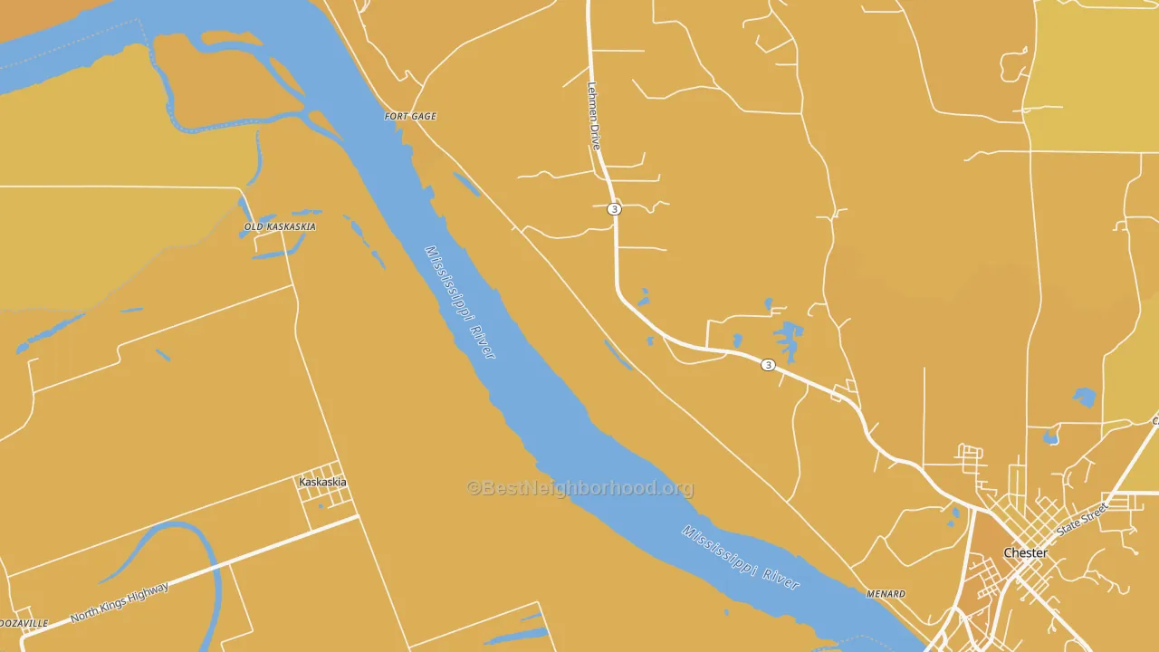 Map of the best neighborhoods in the St. Mary area, with better matches in green and worse matches in red