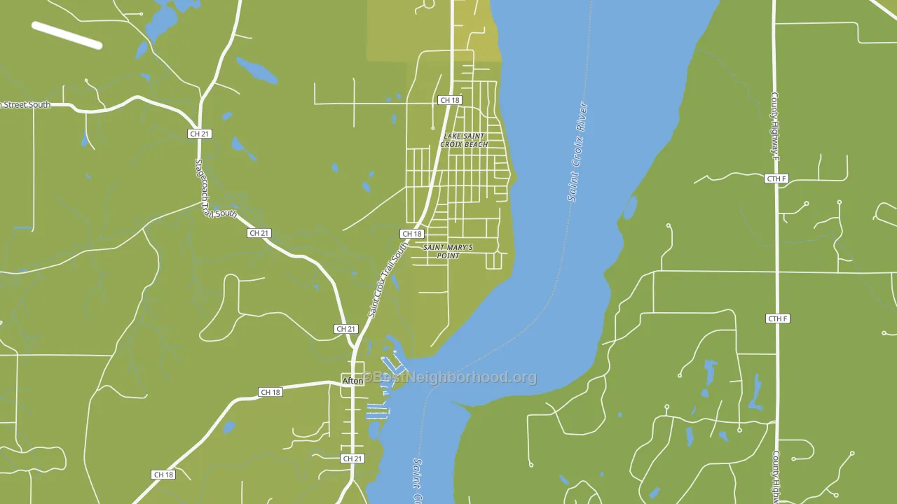 Map of the best neighborhoods in the St. Marys Point area, with better matches in green and worse matches in red