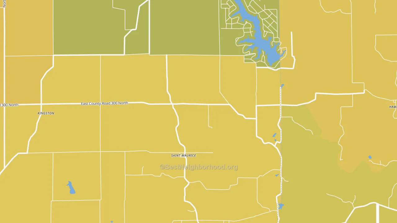 Map of the best neighborhoods in the St. Maurice area, with better matches in green and worse matches in red