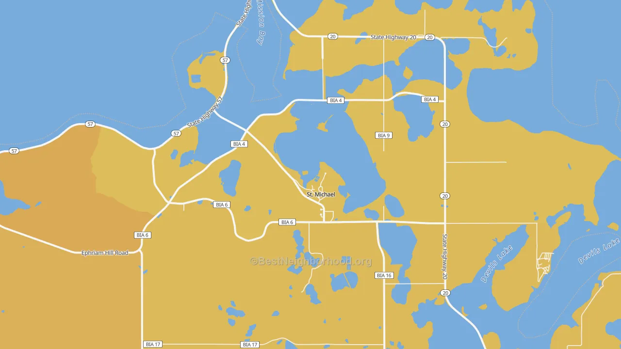Map of the best neighborhoods in the St. Michael area, with better matches in green and worse matches in red