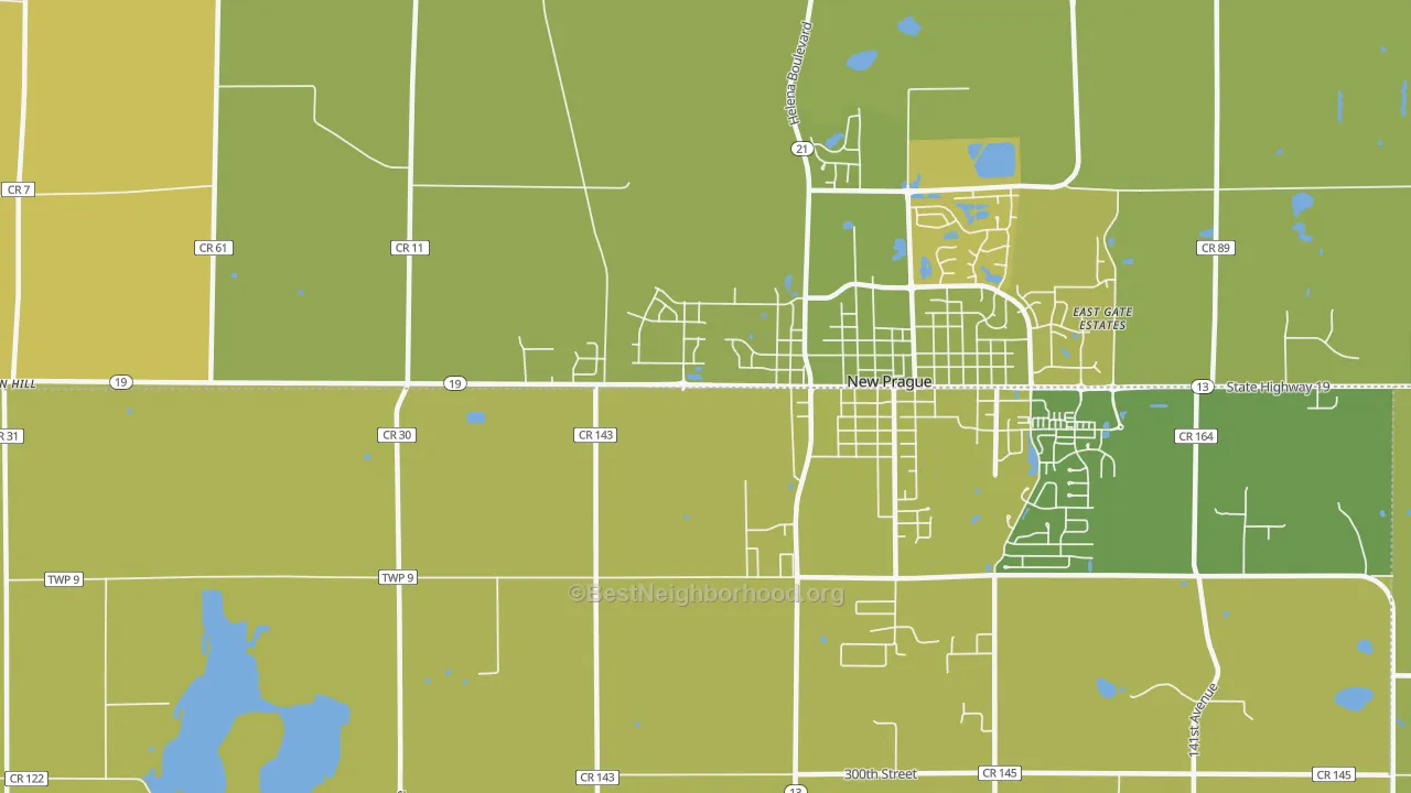 Map of the best neighborhoods in the St. Patrick area, with better matches in green and worse matches in red
