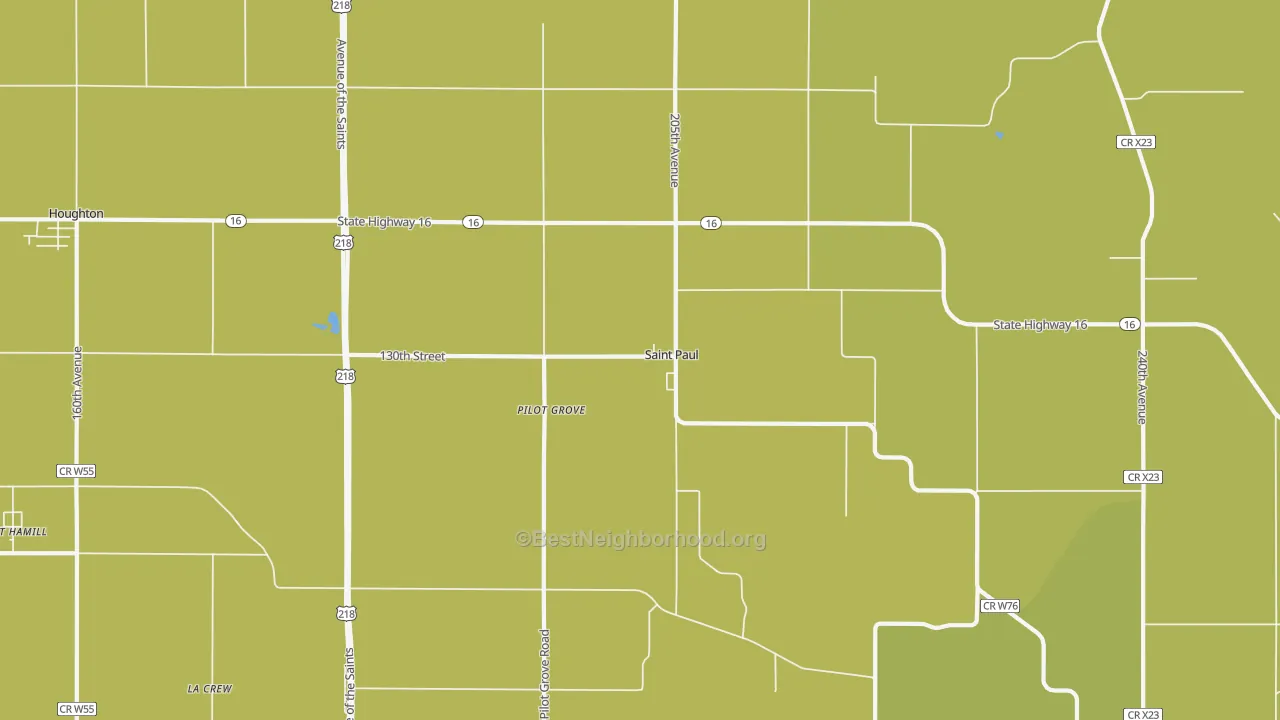 Map of the best neighborhoods in the St. Paul area, with better matches in green and worse matches in red