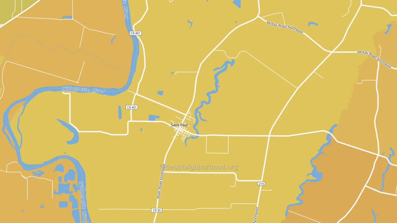 Map of the best neighborhoods in the St. Paul area, with better matches in green and worse matches in red