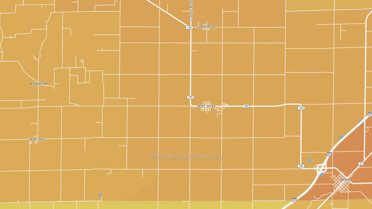 Map of the best neighborhoods in the St. Peter area, with better matches in green and worse matches in red