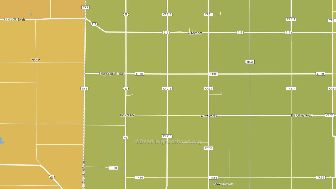 Map of the best neighborhoods in the St. Peter area, with better matches in green and worse matches in red