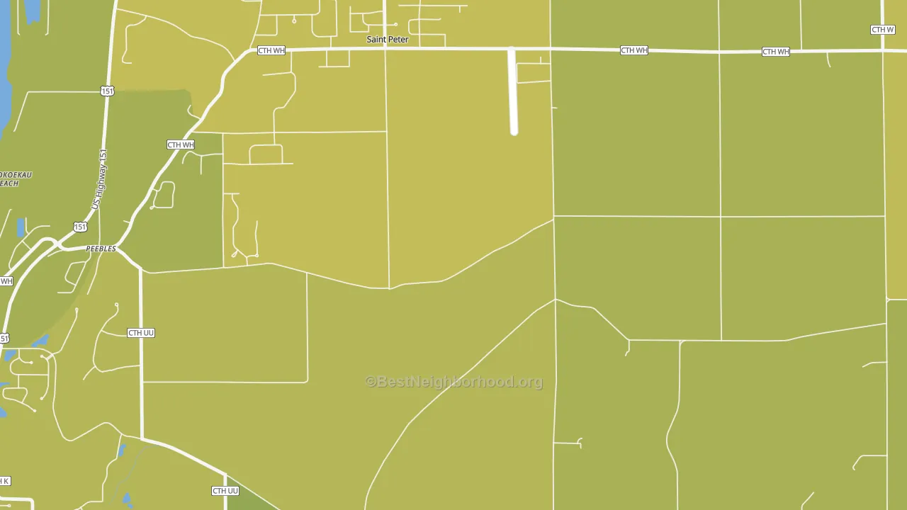 Map of the best neighborhoods in the St. Peter area, with better matches in green and worse matches in red