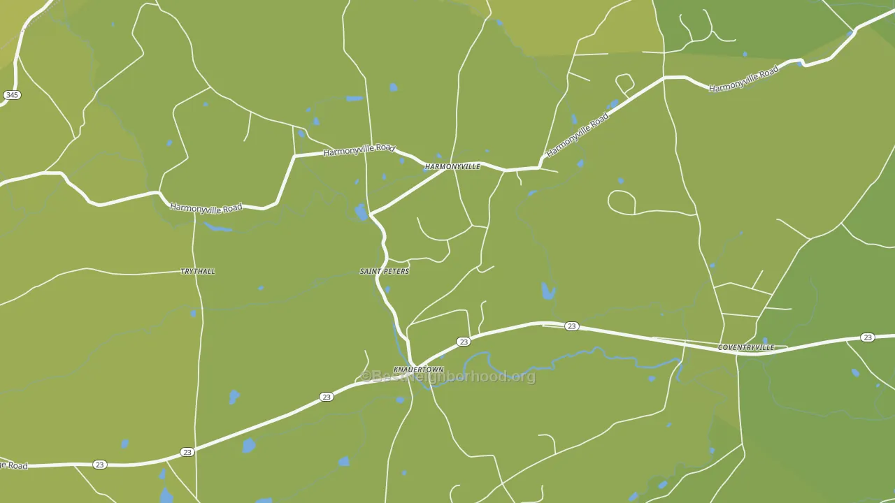 Map of the best neighborhoods in the St. Peters area, with better matches in green and worse matches in red